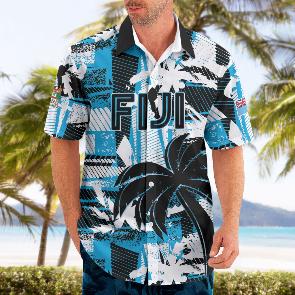 Custom Fijian Rugby Hawaiian Shirt Grunge Palm Stylized LT01 - Polynesian Pride