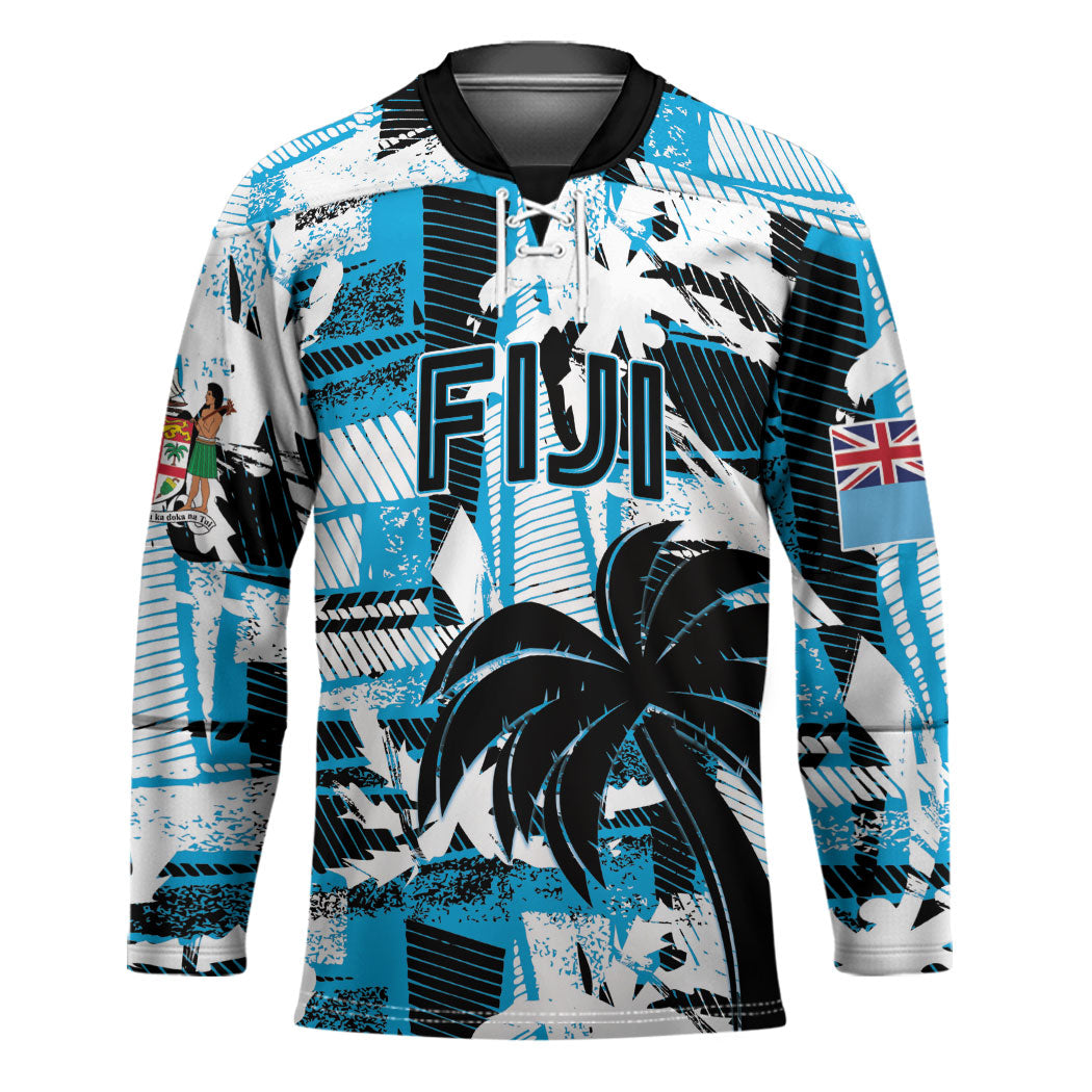 Custom Fijian Rugby Hockey Jersey Grunge Palm Stylized LT01 Unisex Blue - Polynesian Pride
