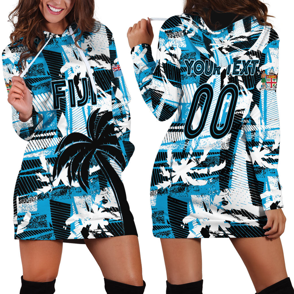 Custom Fijian Rugby Hoodie Dress Grunge Palm Stylized LT01 - Polynesian Pride