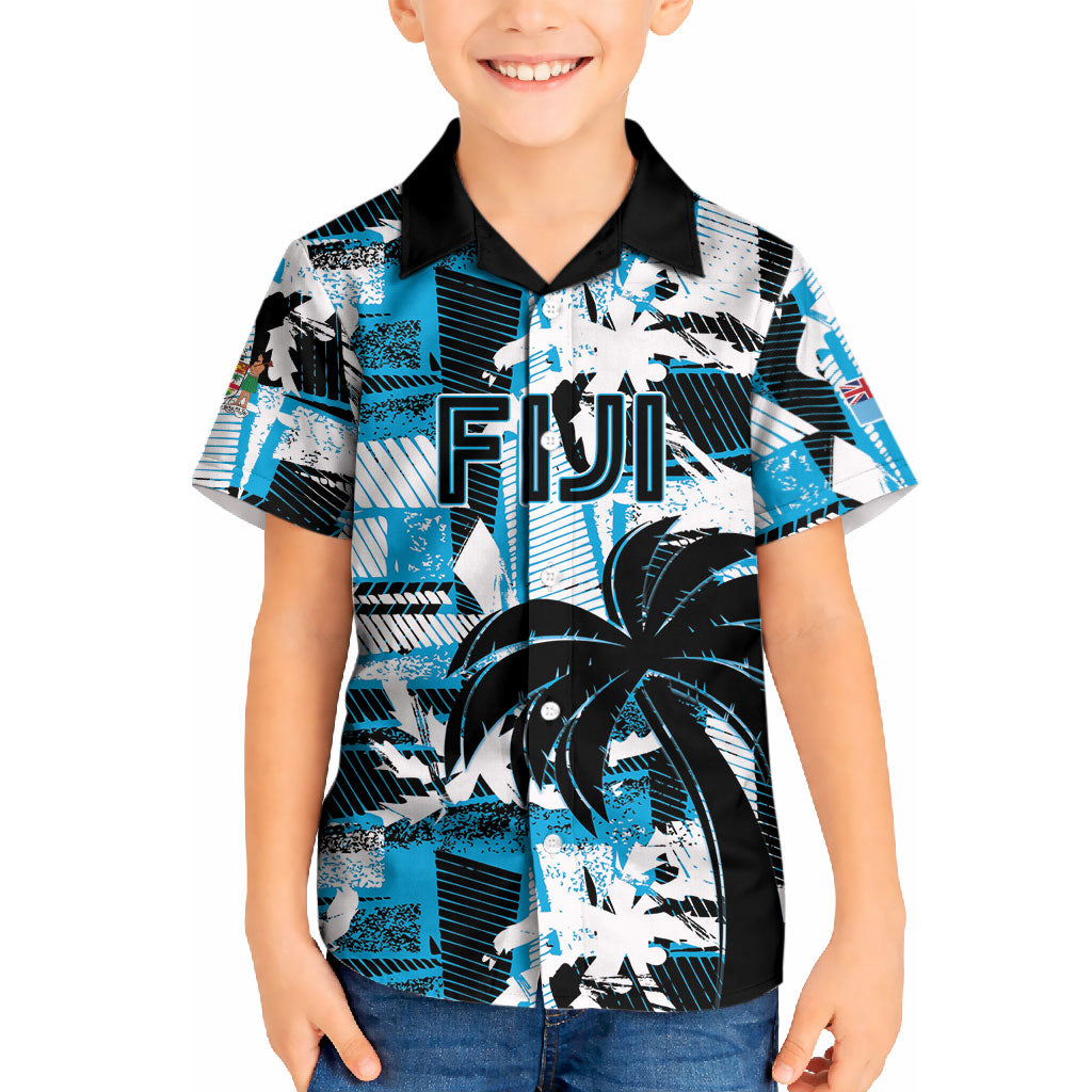 Custom Fijian Rugby Kid Hawaiian Shirt Grunge Palm Stylized LT01 Kid Blue - Polynesian Pride