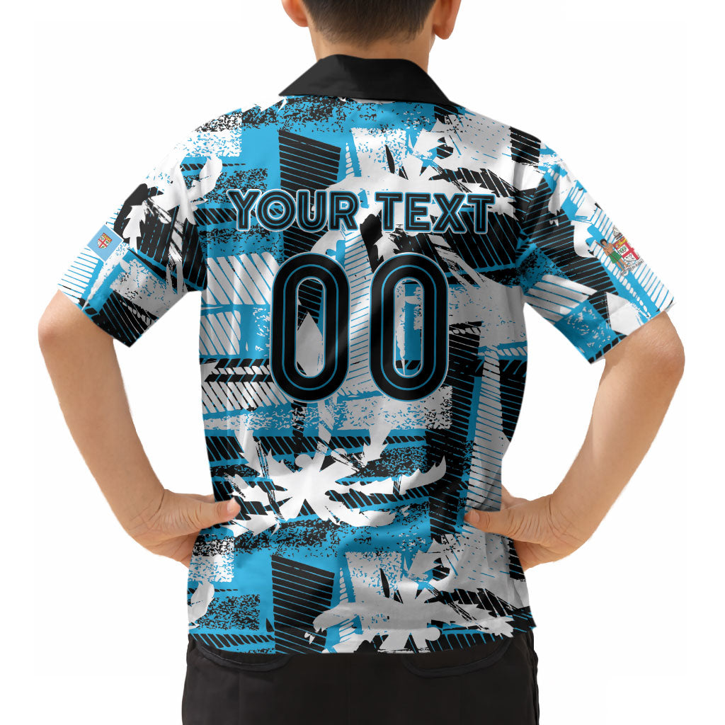 Custom Fijian Rugby Kid Hawaiian Shirt Grunge Palm Stylized LT01 - Polynesian Pride