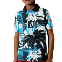 Custom Fijian Rugby Kid Polo Shirt Grunge Palm Stylized LT01 Kid Blue - Polynesian Pride