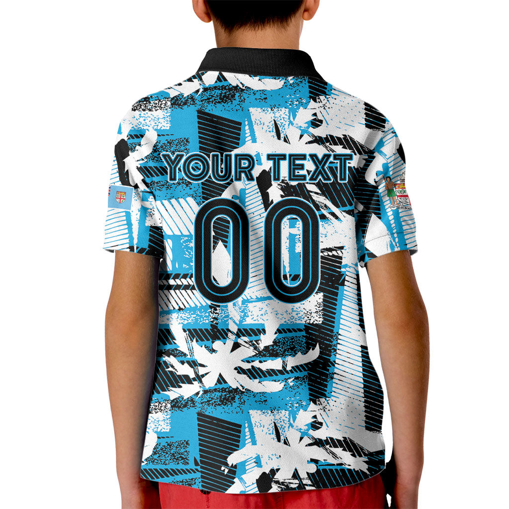 Custom Fijian Rugby Kid Polo Shirt Grunge Palm Stylized LT01 - Polynesian Pride