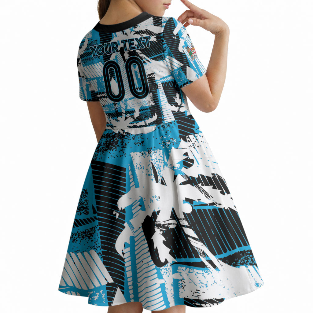 Custom Fijian Rugby Kid Short Sleeve Dress Grunge Palm Stylized LT01 - Polynesian Pride