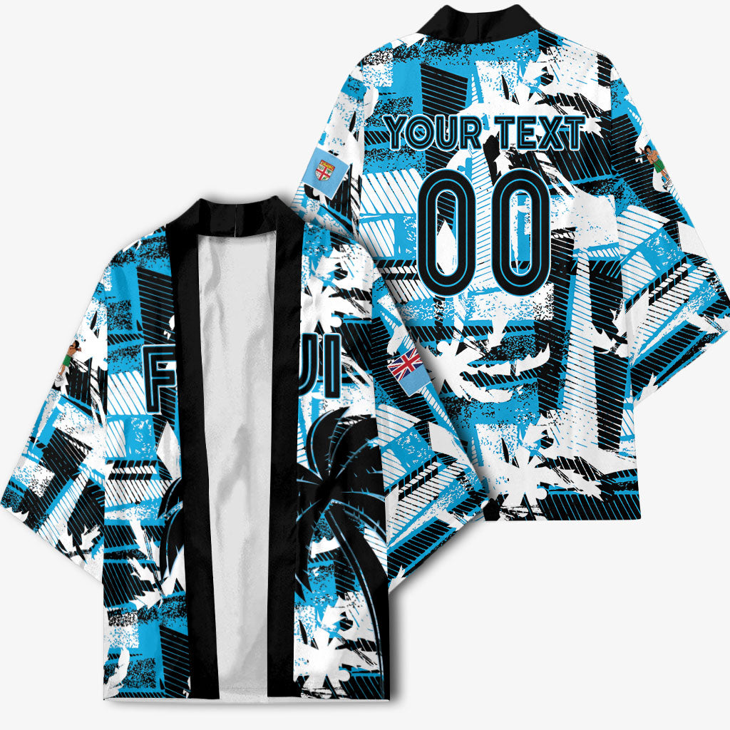Custom Fijian Rugby Kimono Grunge Palm Stylized LT01 - Polynesian Pride