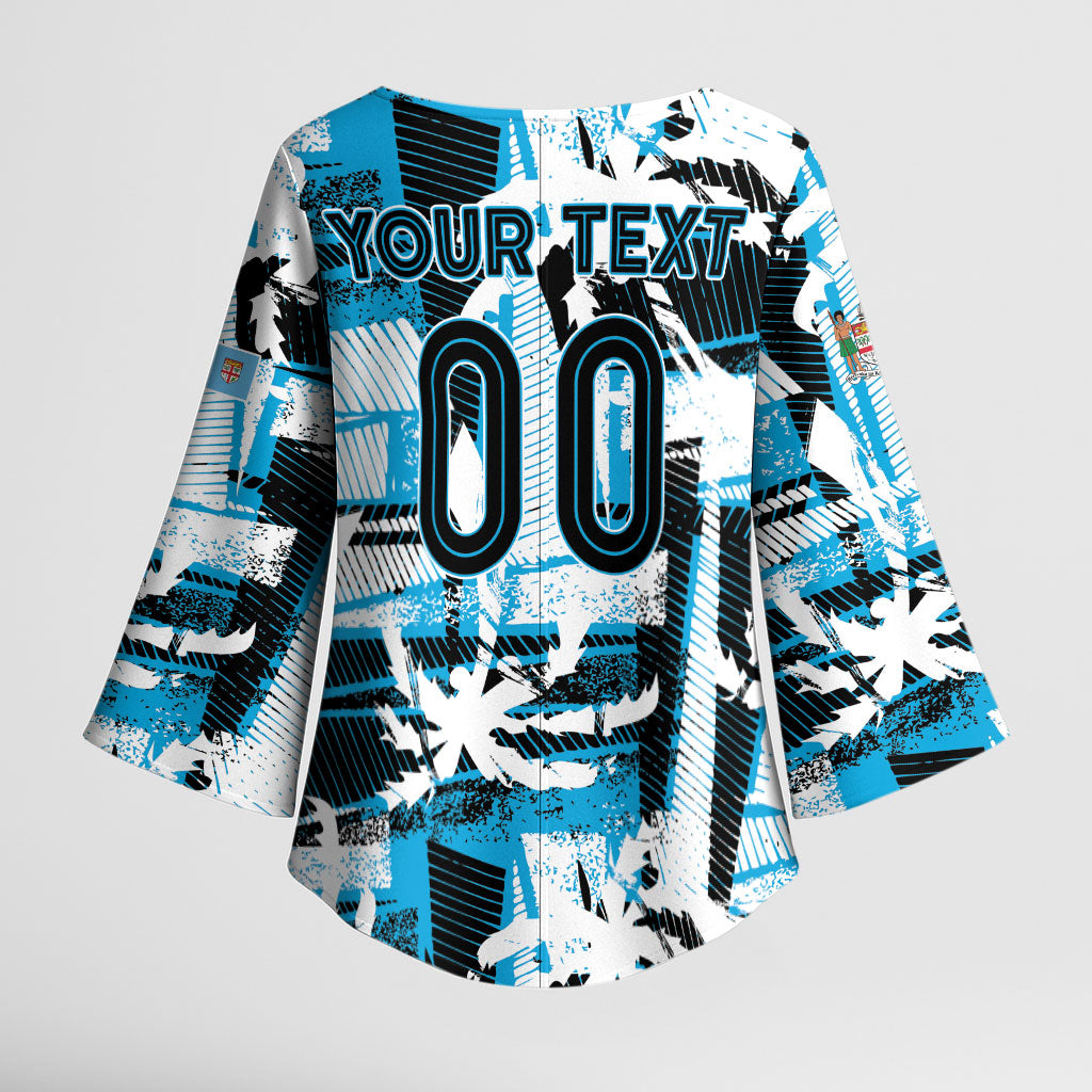 Custom Fijian Rugby Kimono Sleeve Blouse Grunge Palm Stylized LT01 - Polynesian Pride