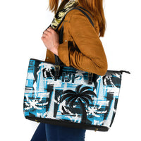 Fijian Rugby Leather Tote Bag Grunge Palm Stylized LT01 Blue - Polynesian Pride