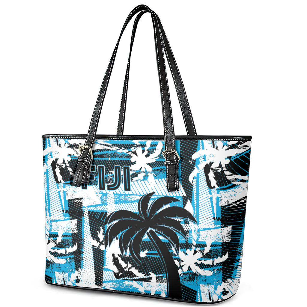 Fijian Rugby Leather Tote Bag Grunge Palm Stylized LT01 - Polynesian Pride