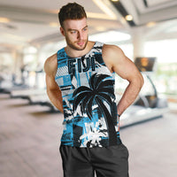 Custom Fijian Rugby Men Tank Top Grunge Palm Stylized LT01 Blue - Polynesian Pride