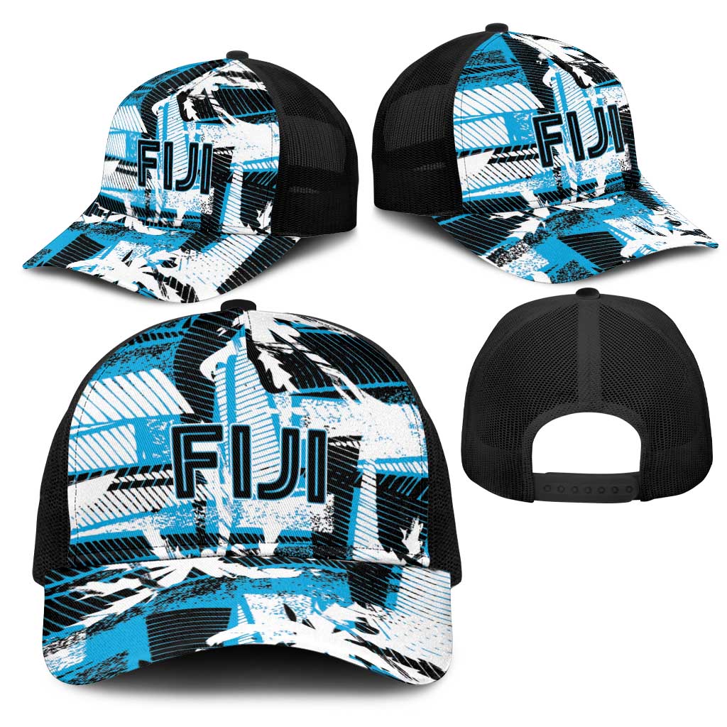 Fijian Rugby Mesh Trucker Cap Grunge Palm Stylized LT01 - Polynesian Pride