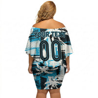 Custom Fijian Rugby Off Shoulder Short Dress Grunge Palm Stylized LT01 - Polynesian Pride