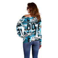 Custom Fijian Rugby Off Shoulder Sweater Grunge Palm Stylized LT01 - Polynesian Pride
