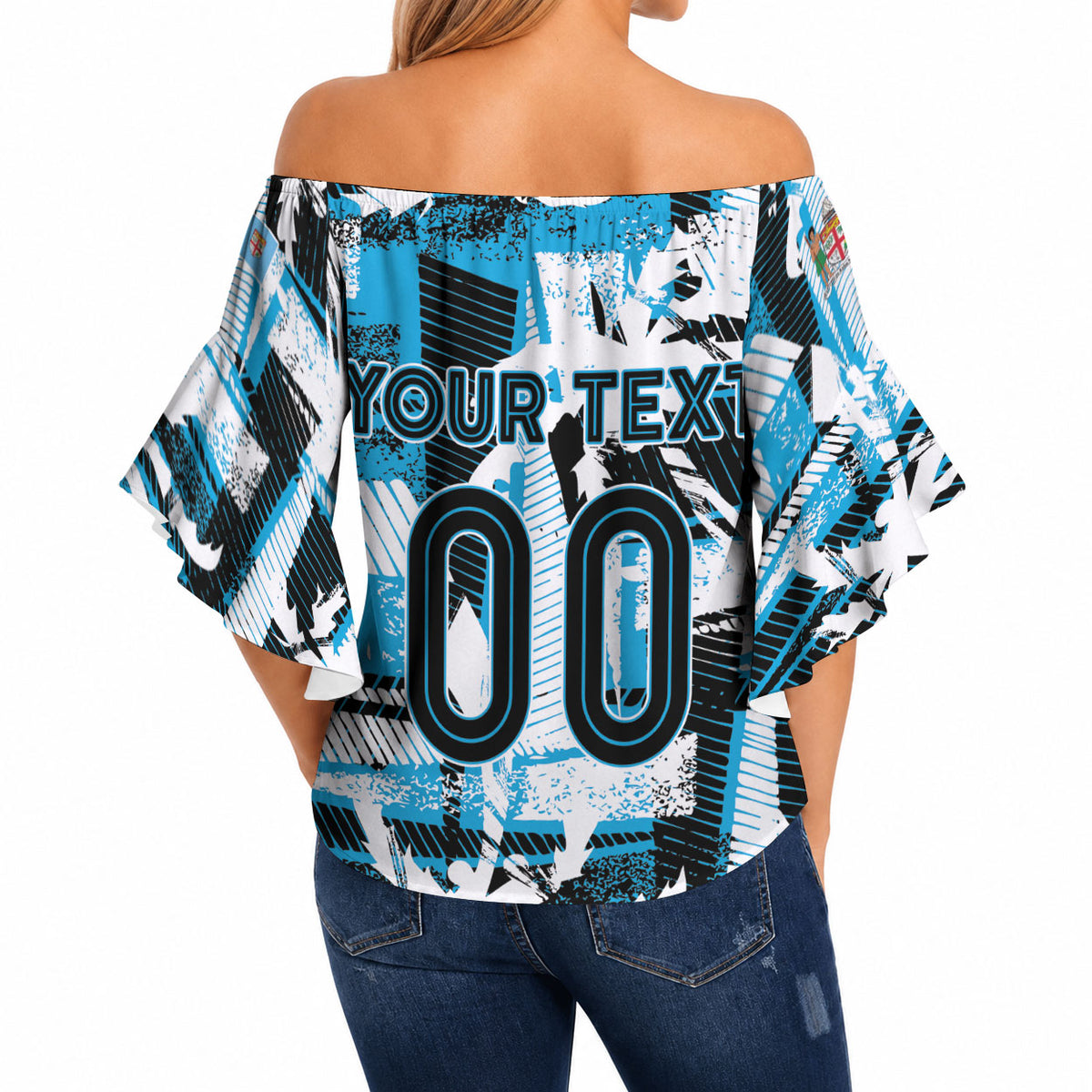 Custom Fijian Rugby Off Shoulder Wrap Waist Top Grunge Palm Stylized LT01 - Polynesian Pride