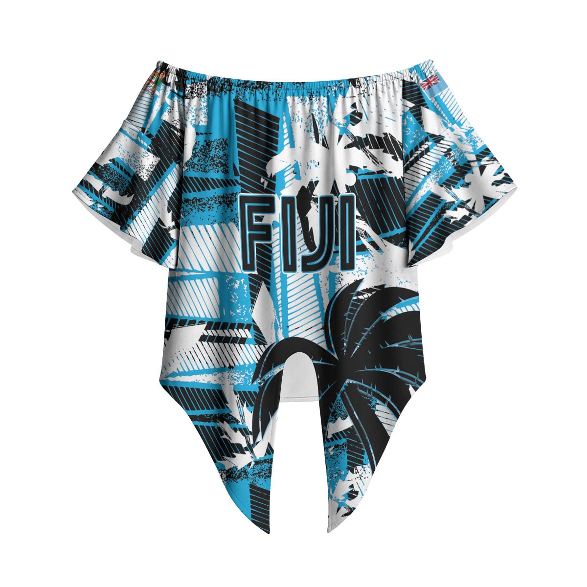 Custom Fijian Rugby Off Shoulder Wrap Waist Top Grunge Palm Stylized LT01 - Polynesian Pride