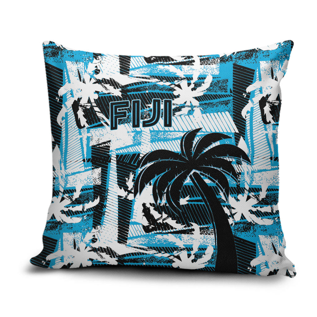 Fijian Rugby Pillow Cover Grunge Palm Stylized LT01 Blue - Polynesian Pride