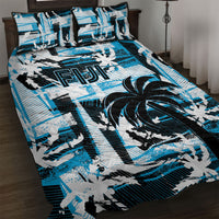 Fijian Rugby Quilt Bed Set Grunge Palm Stylized LT01 Blue - Polynesian Pride