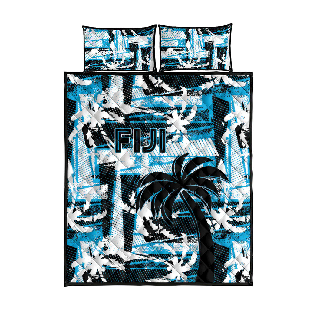 Fijian Rugby Quilt Bed Set Grunge Palm Stylized LT01 - Polynesian Pride