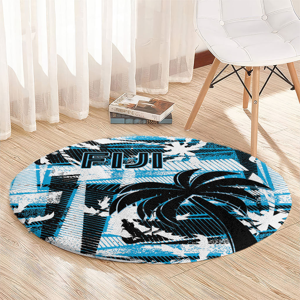 Fijian Rugby Round Carpet Grunge Palm Stylized LT01 - Polynesian Pride