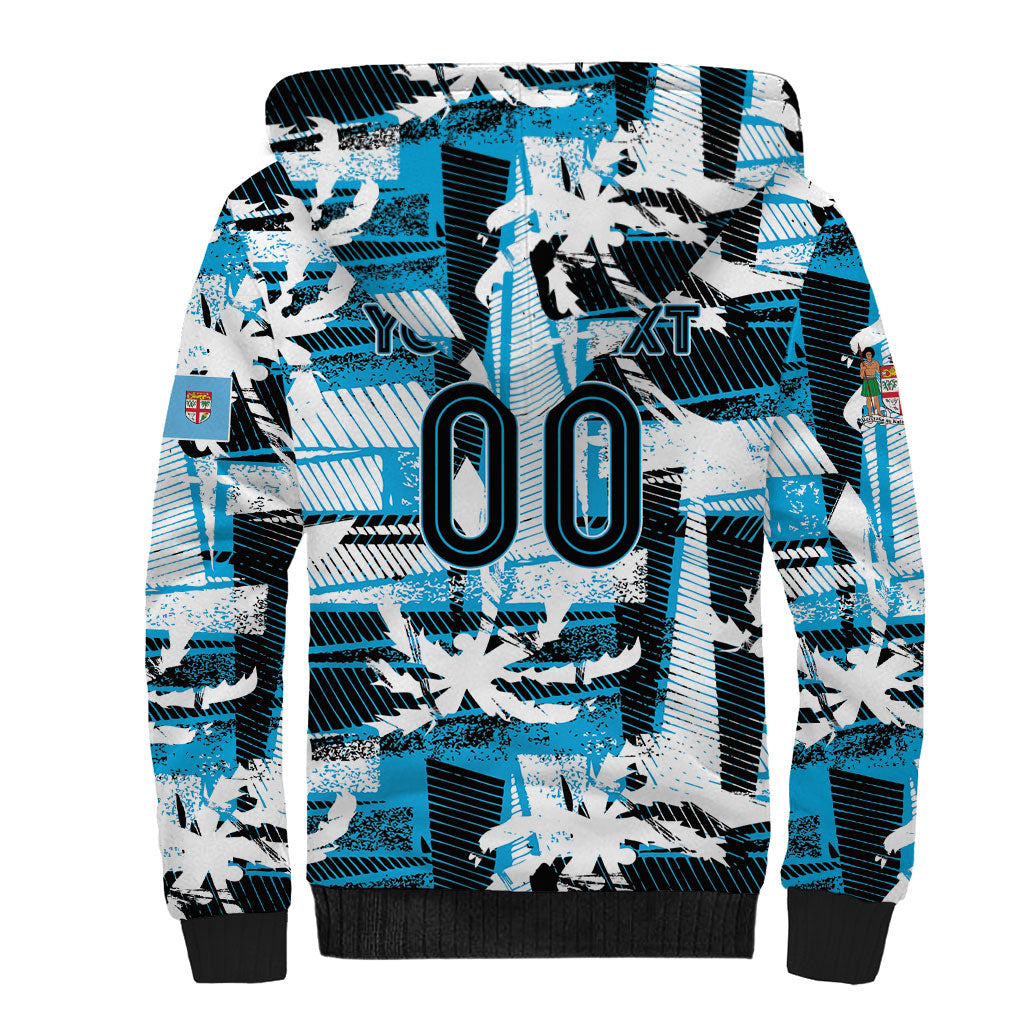 Custom Fijian Rugby Sherpa Hoodie Grunge Palm Stylized LT01 - Polynesian Pride