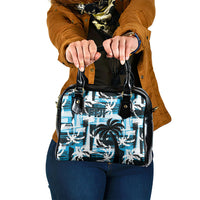 Fijian Rugby Shoulder Handbag Grunge Palm Stylized LT01 One Size Blue - Polynesian Pride