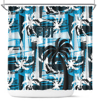Fijian Rugby Shower Curtain Grunge Palm Stylized LT01 Blue - Polynesian Pride