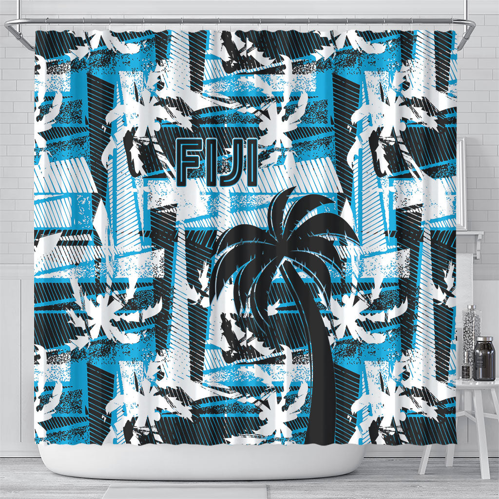 Fijian Rugby Shower Curtain Grunge Palm Stylized LT01 - Polynesian Pride
