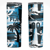 Custom Fijian Rugby Skinny Tumbler Grunge Palm Stylized LT01 Blue - Polynesian Pride