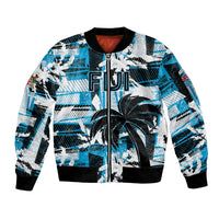 Custom Fijian Rugby Sleeve Zip Bomber Jacket Grunge Palm Stylized LT01 Unisex Blue - Polynesian Pride