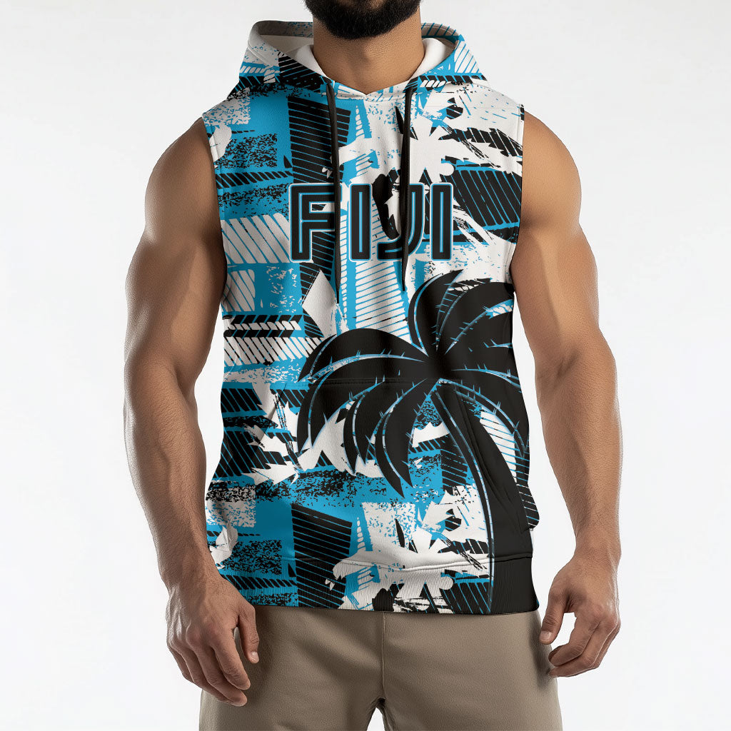 Custom Fijian Rugby Sleeveless Hoodie Grunge Palm Stylized LT01 - Polynesian Pride
