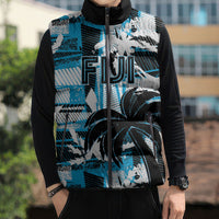 Custom Fijian Rugby Sleeveless Puffer Jacket Grunge Palm Stylized LT01 - Polynesian Pride