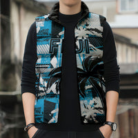 Custom Fijian Rugby Sleeveless Puffer Jacket Grunge Palm Stylized LT01 - Polynesian Pride
