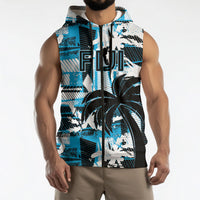 Custom Fijian Rugby Sleeveless Zip Hoodie Grunge Palm Stylized LT01 - Polynesian Pride