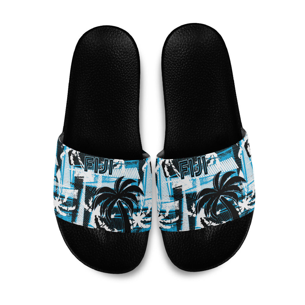 Fijian Rugby Slide Sandals Grunge Palm Stylized LT01 Blue - Polynesian Pride