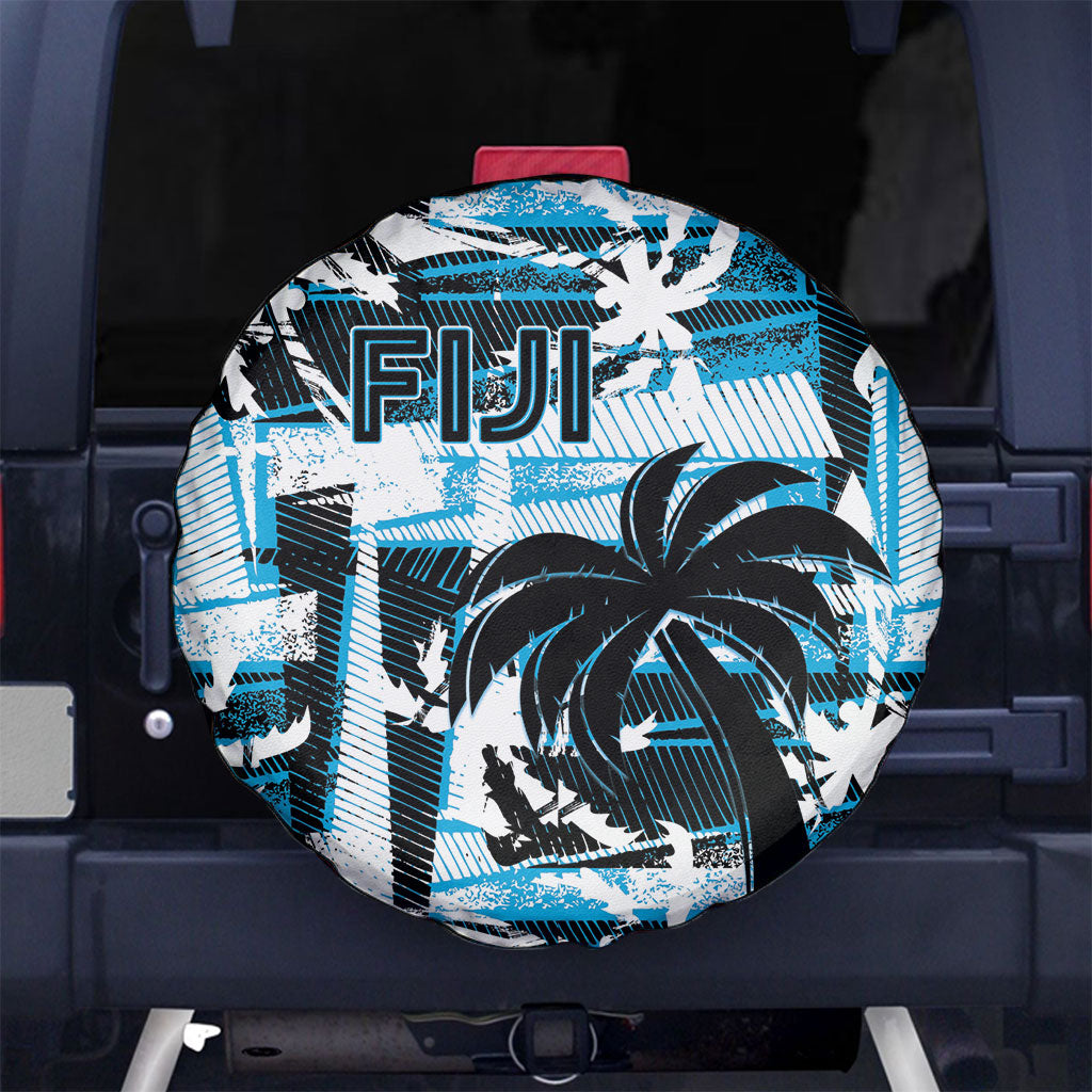 Fijian Rugby Spare Tire Cover Grunge Palm Stylized LT01 No hole Blue - Polynesian Pride