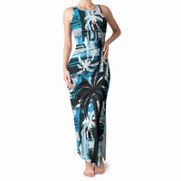 Custom Fijian Rugby Tank Maxi Dress Grunge Palm Stylized LT01 Women Blue - Polynesian Pride