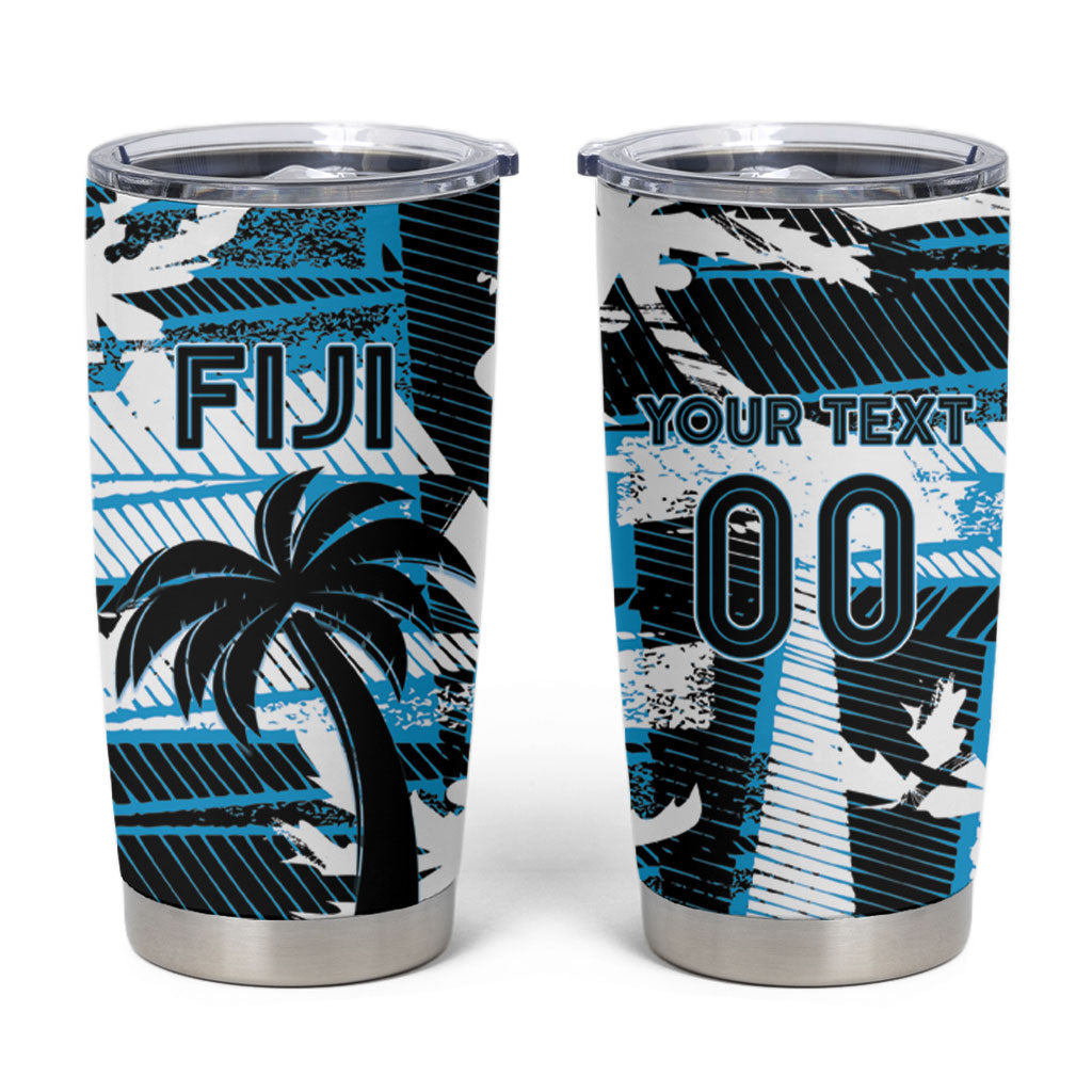 Custom Fijian Rugby Tumbler Cup Grunge Palm Stylized LT01 Blue - Polynesian Pride