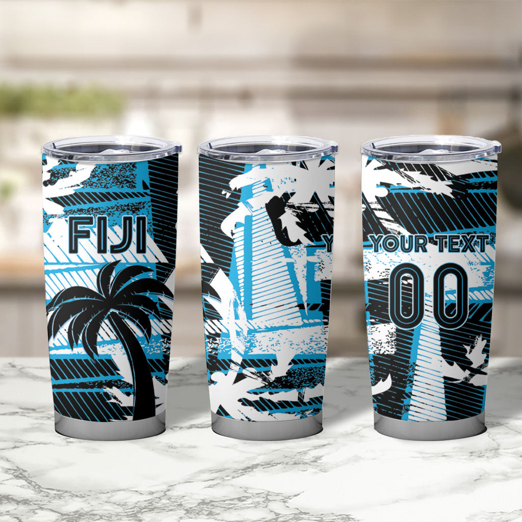 Custom Fijian Rugby Tumbler Cup Grunge Palm Stylized LT01 - Polynesian Pride