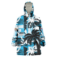 Custom Fijian Rugby Wearable Blanket Hoodie Grunge Palm Stylized LT01 One Size Blue - Polynesian Pride