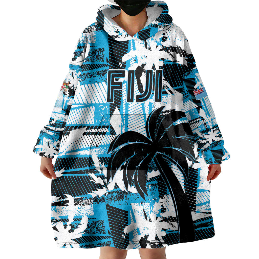 Custom Fijian Rugby Wearable Blanket Hoodie Grunge Palm Stylized LT01 - Polynesian Pride