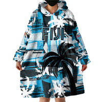Custom Fijian Rugby Wearable Blanket Hoodie Grunge Palm Stylized LT01 - Polynesian Pride