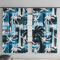 Fijian Rugby Window Curtain Grunge Palm Stylized LT01 With Hooks Blue - Polynesian Pride