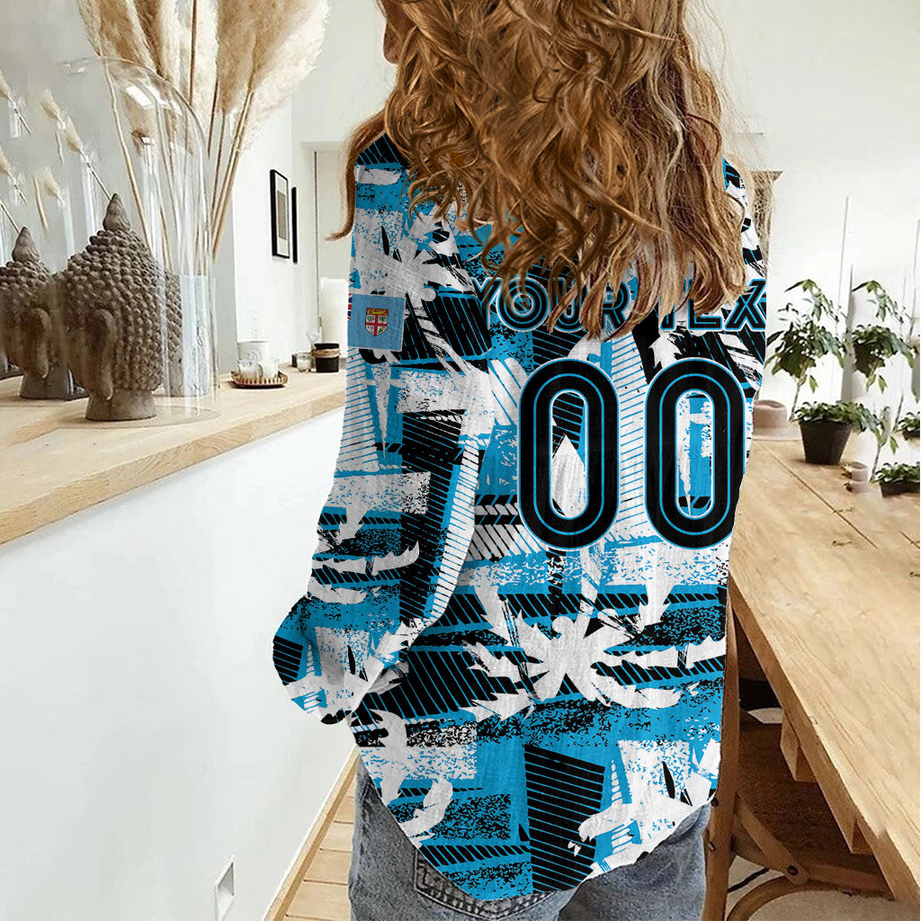 Custom Fijian Rugby Women Casual Shirt Grunge Palm Stylized LT01 - Polynesian Pride