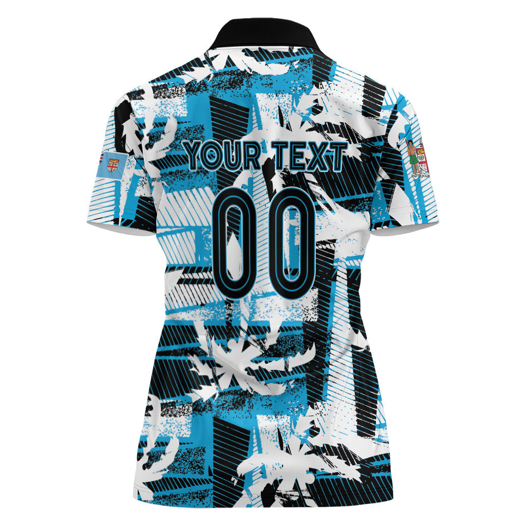 Custom Fijian Rugby Women Polo Shirt Grunge Palm Stylized LT01 - Polynesian Pride