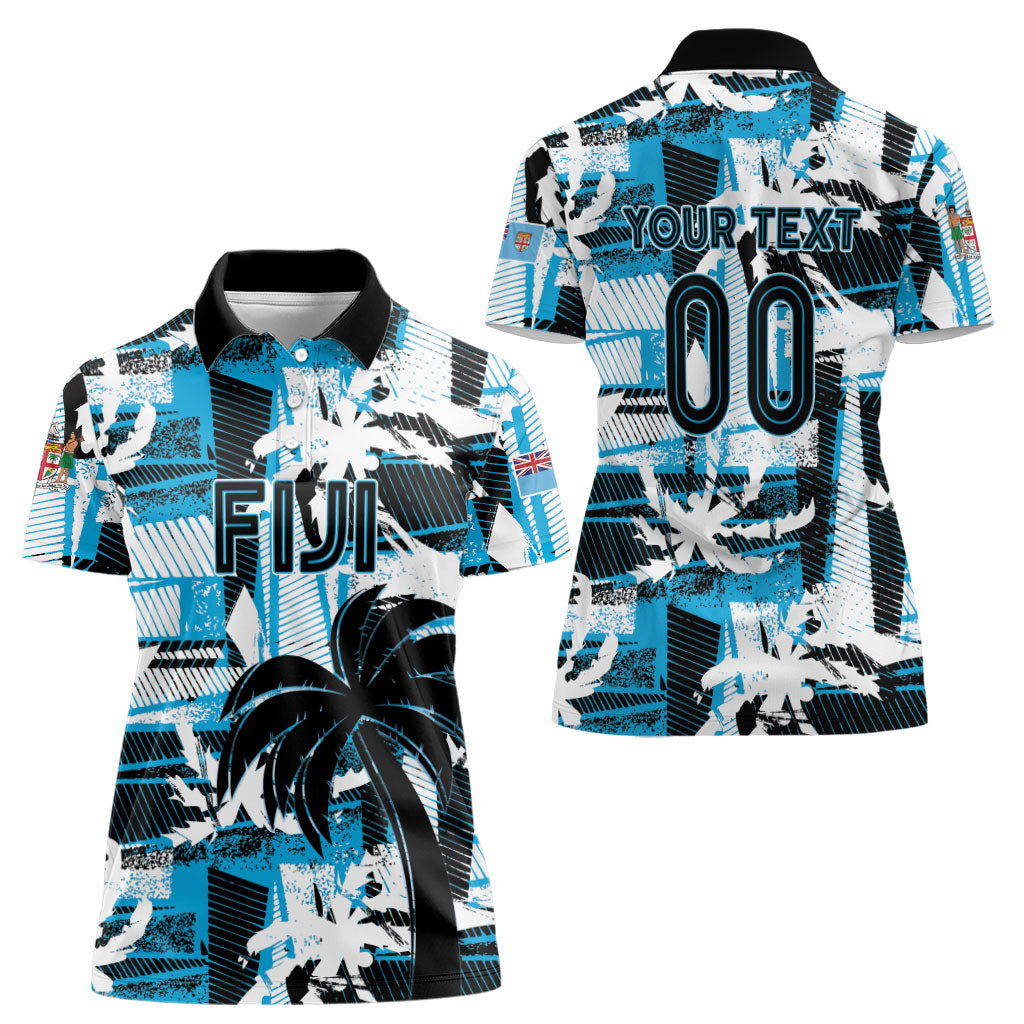 Custom Fijian Rugby Women Polo Shirt Grunge Palm Stylized LT01 - Polynesian Pride