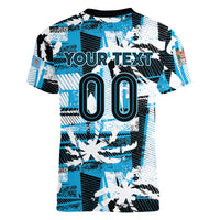 Custom Fijian Rugby Women V-Neck T-Shirt Grunge Palm Stylized LT01 - Polynesian Pride