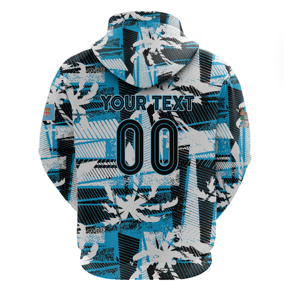 Custom Fijian Rugby Zip Hoodie Grunge Palm Stylized LT01 - Polynesian Pride