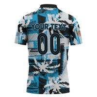 Custom Fijian Rugby Zipper Polo Shirt Grunge Palm Stylized LT01 - Polynesian Pride