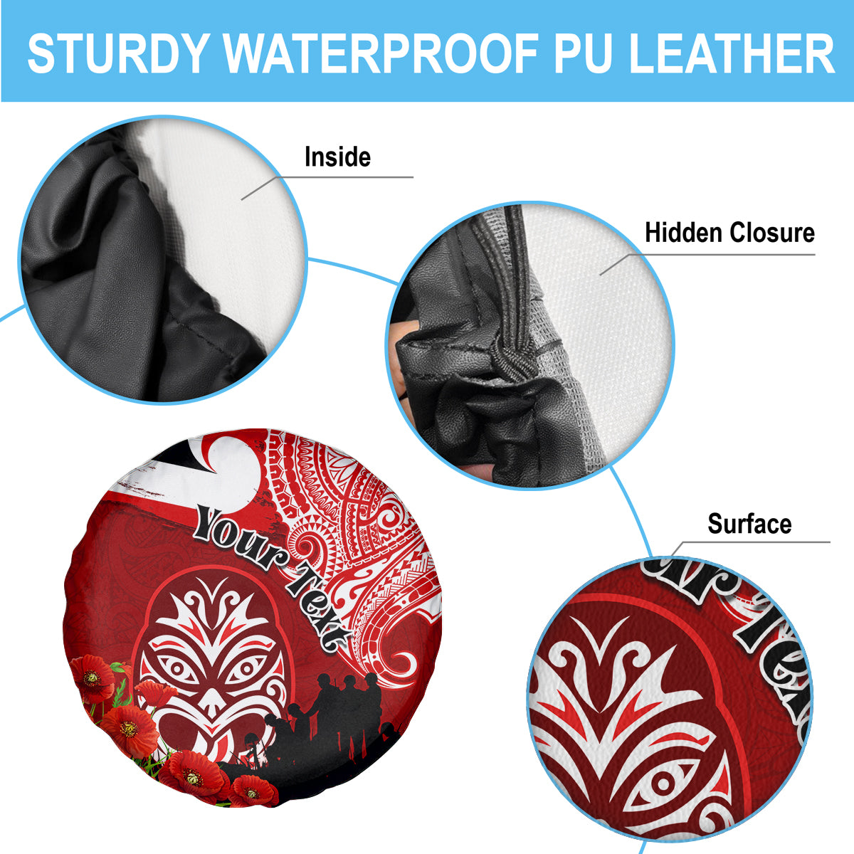 New Zealand ANZAC Waitangi Day Spare Tire Cover Lest We Forget Soldier Tiki Maori Style LT03 - Polynesian Pride