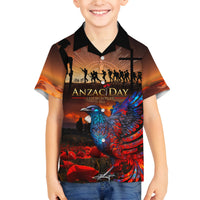 New Zealand Tui Bird Soldier ANZAC Family Matching Off Shoulder Long Sleeve Dress and Hawaiian Shirt Lest We Forget LT03