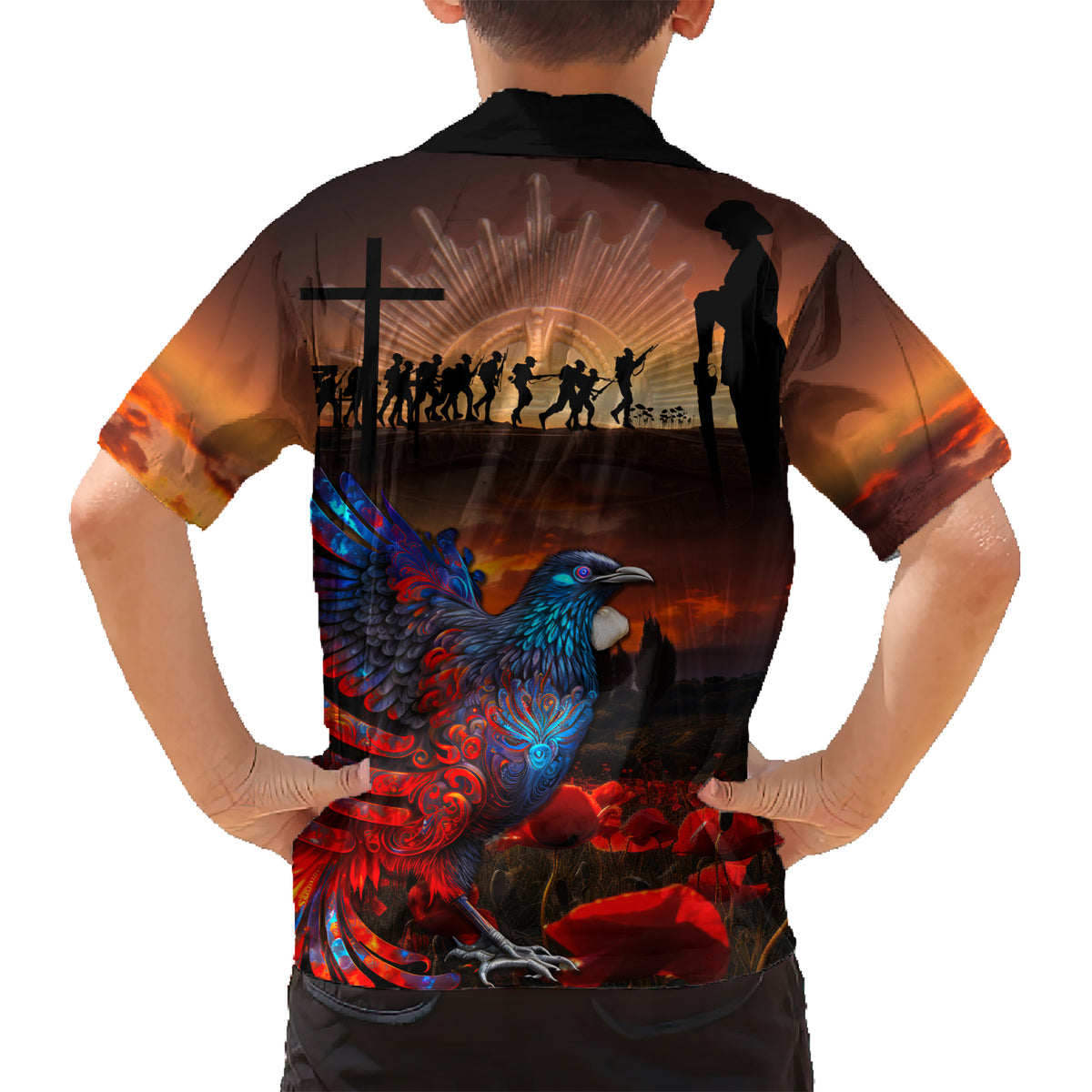 New Zealand Tui Bird Soldier ANZAC Kid Hawaiian Shirt Lest We Forget LT03 - Polynesian Pride